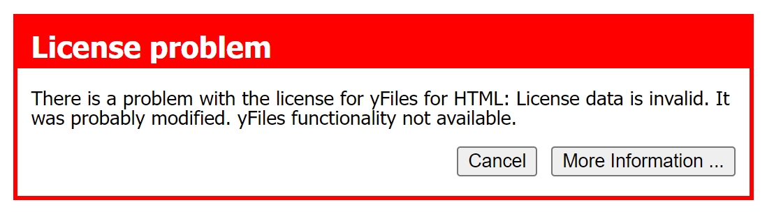 License error due to invalid data.