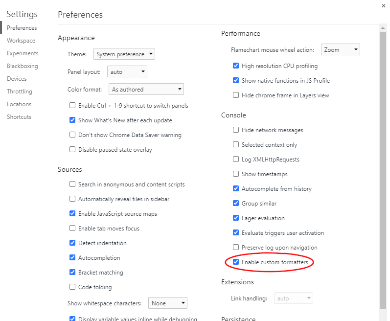 Enabling custom formatters in the Chrome developer tools