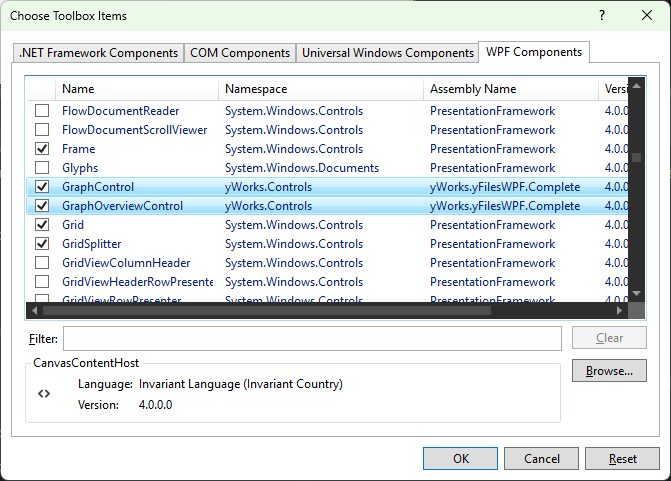 Adding the GraphControl to the toolbox items